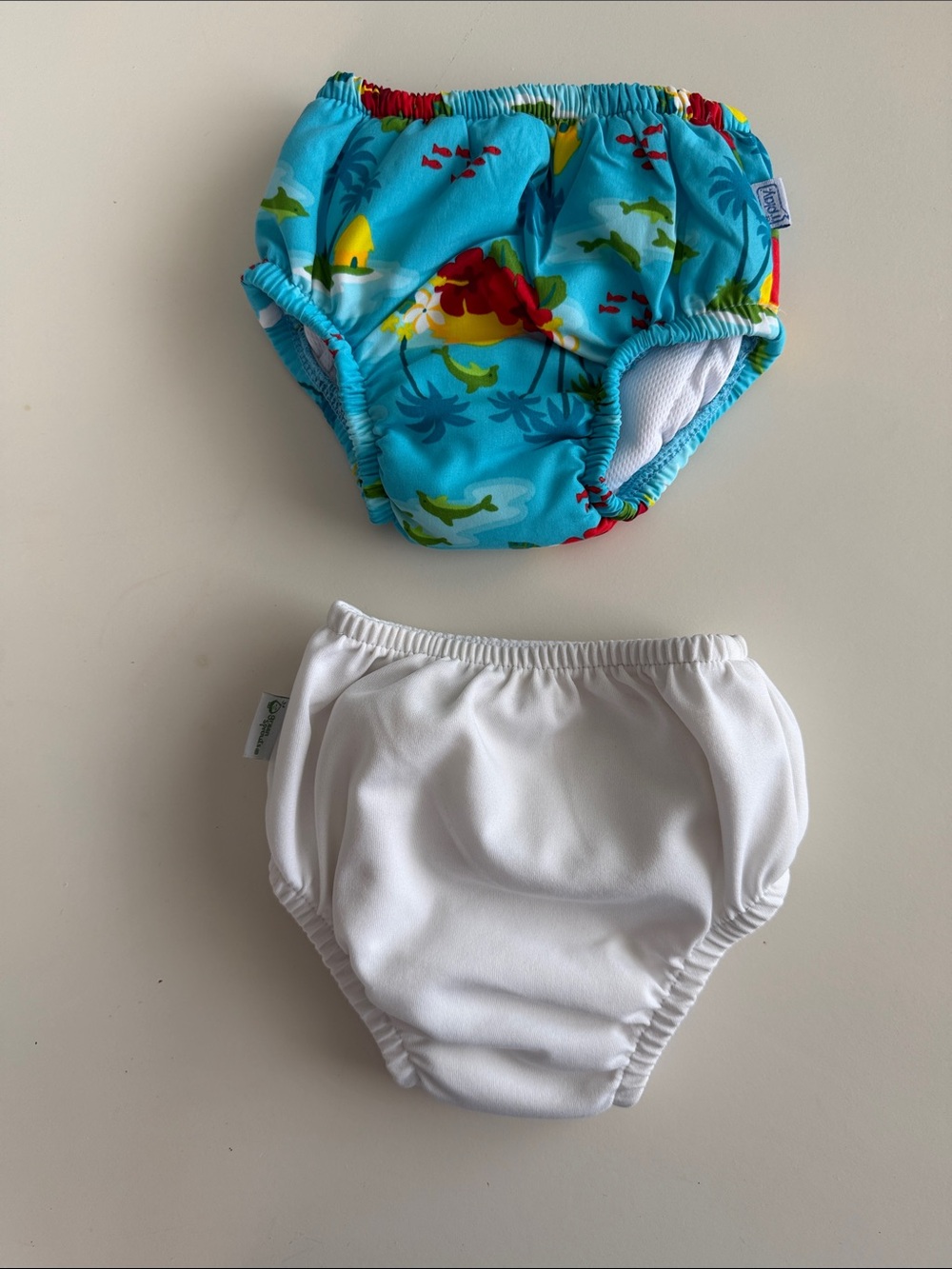 2 Pack Reusable Swim Diapers - Blue Tropical & Solid White